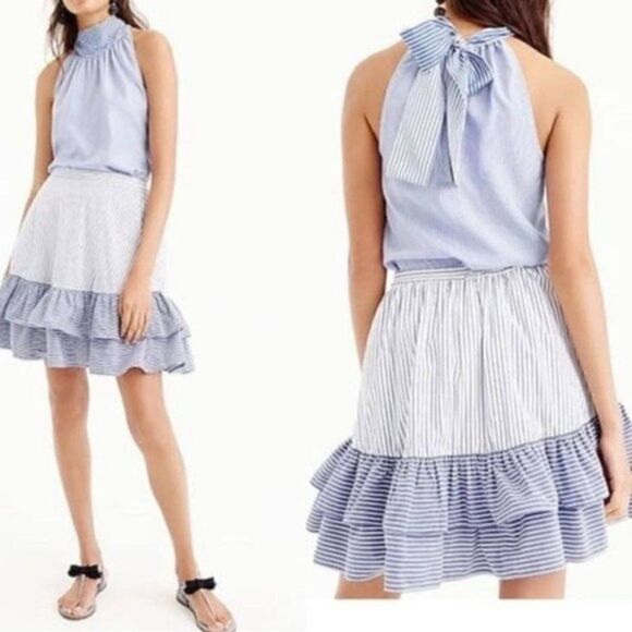 J. Crew Cocktail Hours Ruffle Striped Tiered Skirt Nwt 4 Blue & White - Picture 13 of 13